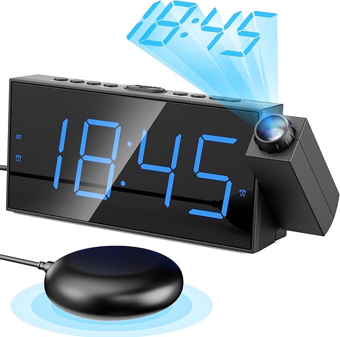 Vibrating alarm clock with ceiling projector 