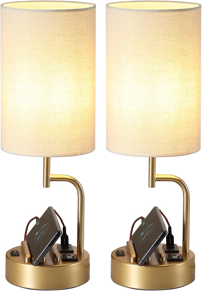 Bedside lamps with phone charging port.